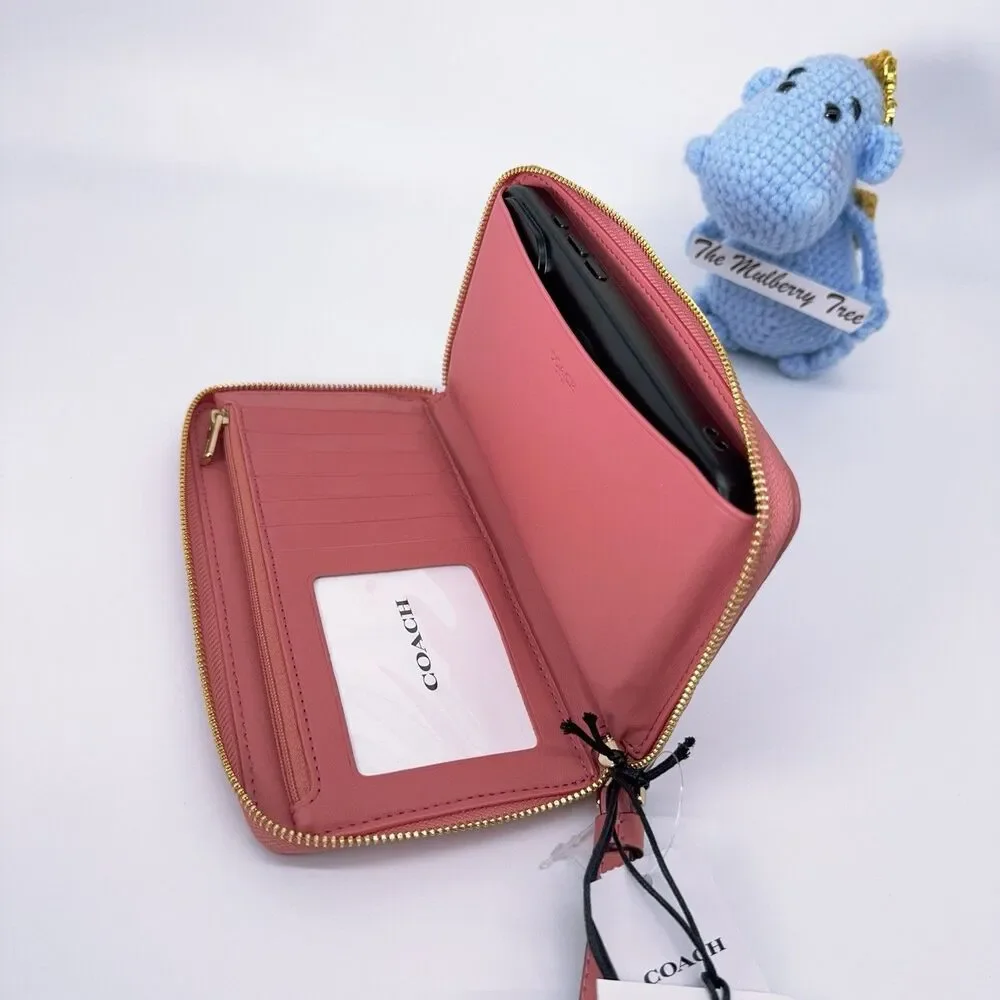 Coach C9073 Dempsey Large Phone Wallet Signature Jacquard Stripe And Patch Taffy - Picture 6 of 9